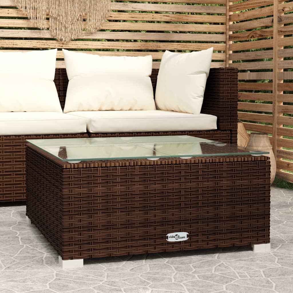 vidaXL Tuintafel 60x60x30 cm poly rattan en glas zwart