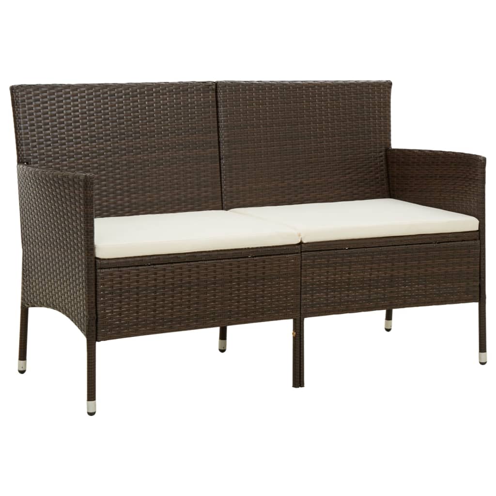 vidaXL Tuinbank 3-zits met kussen poly rattan bruin