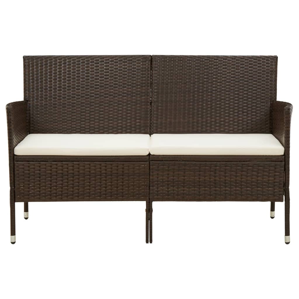 vidaXL Tuinbank 3-zits met kussen poly rattan bruin