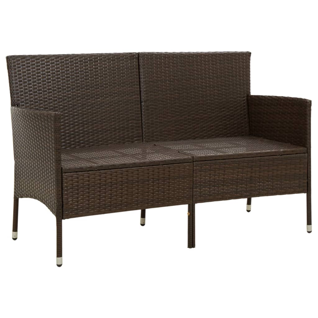 vidaXL Tuinbank 3-zits met kussen poly rattan bruin