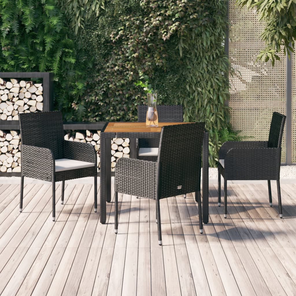 vidaXL 7-delige Tuinset met kussens poly rattan zwart