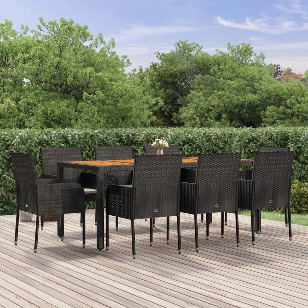 vidaXL 7-delige Tuinset met kussens poly rattan zwart