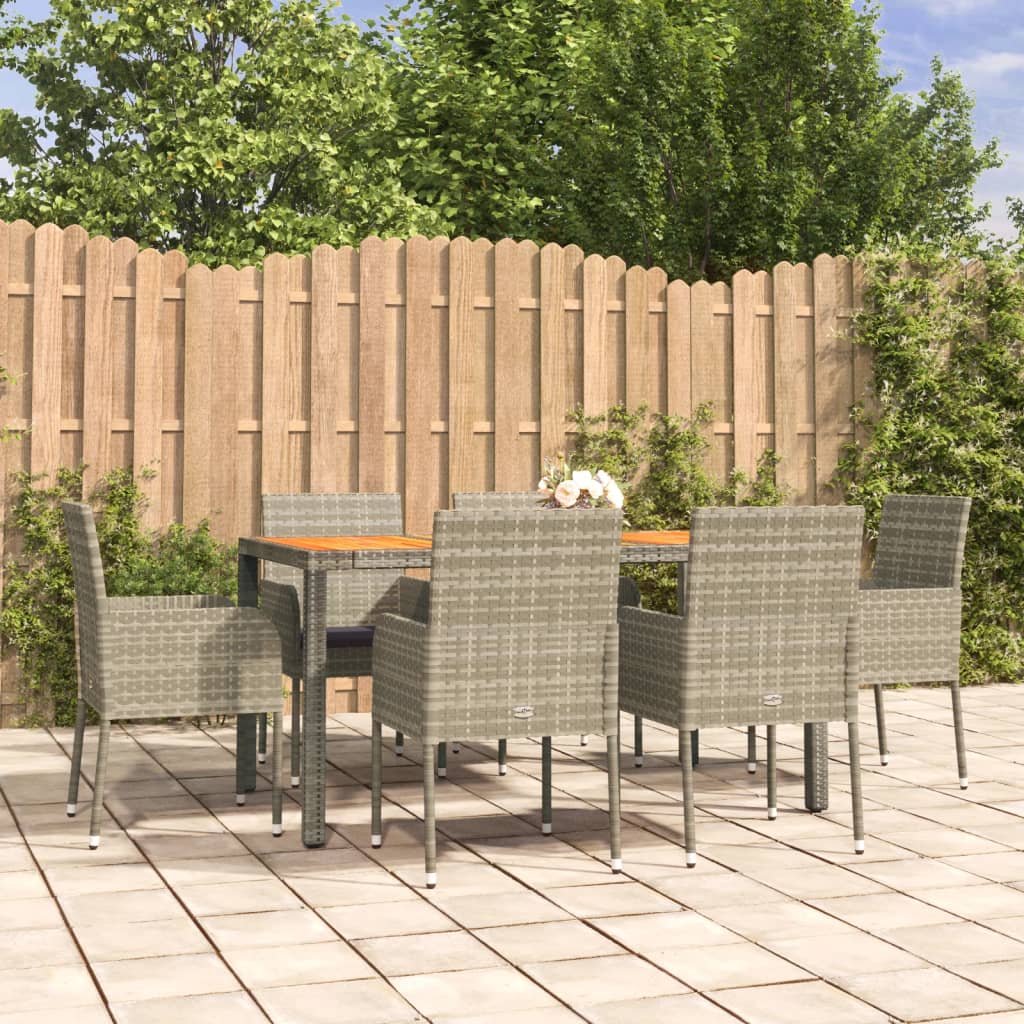 vidaXL 7-delige Tuinset met kussens poly rattan zwart
