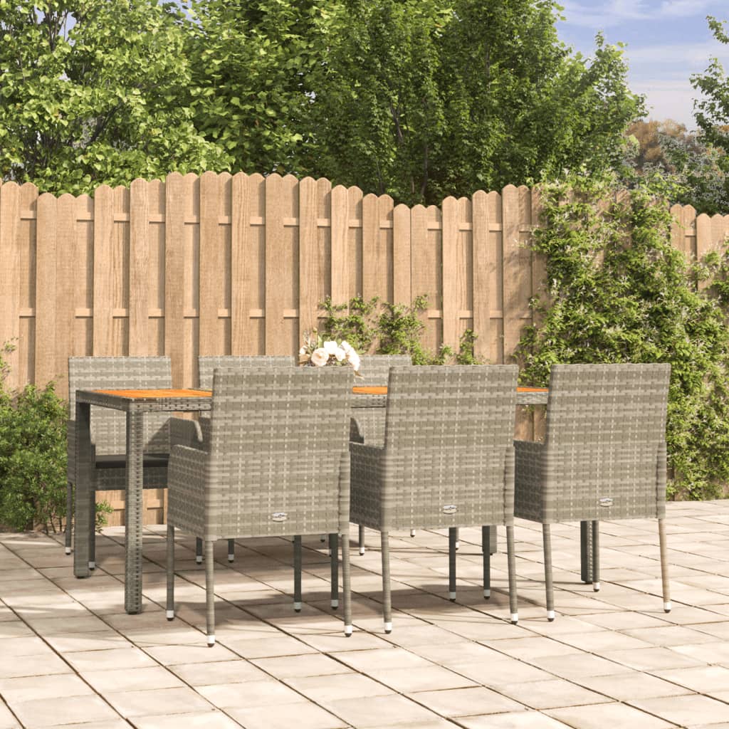 vidaXL 7-delige Tuinset met kussens poly rattan zwart