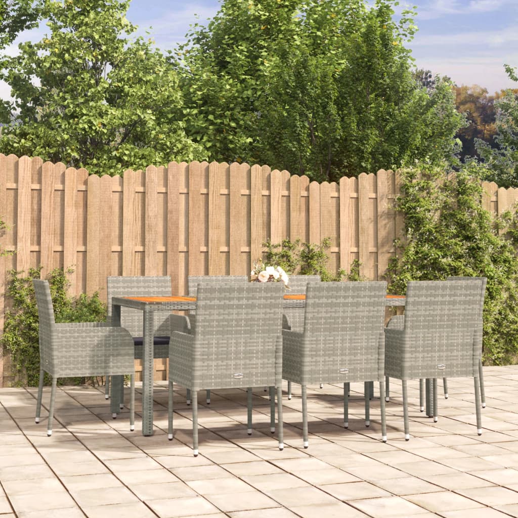 vidaXL 7-delige Tuinset met kussens poly rattan zwart