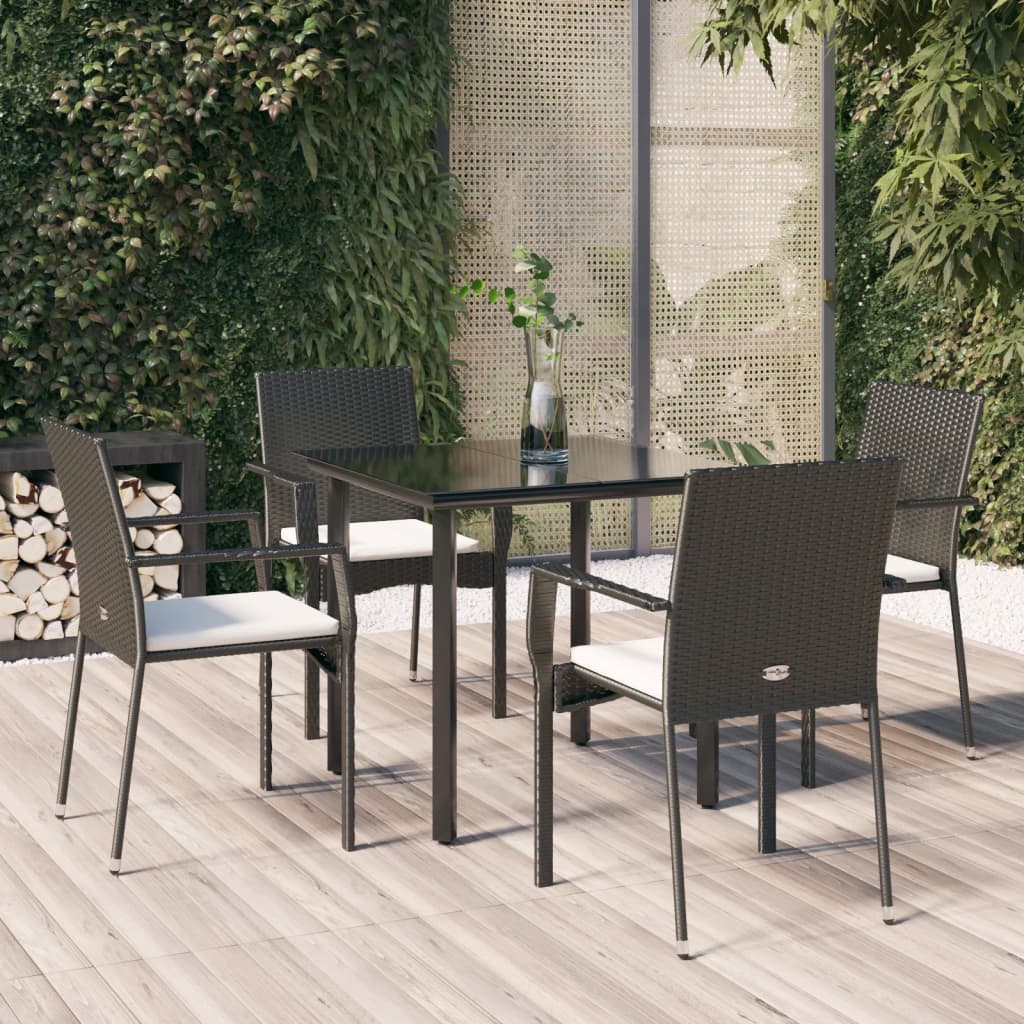 vidaXL 5-delige Tuinset met kussens poly rattan zwart en grijs