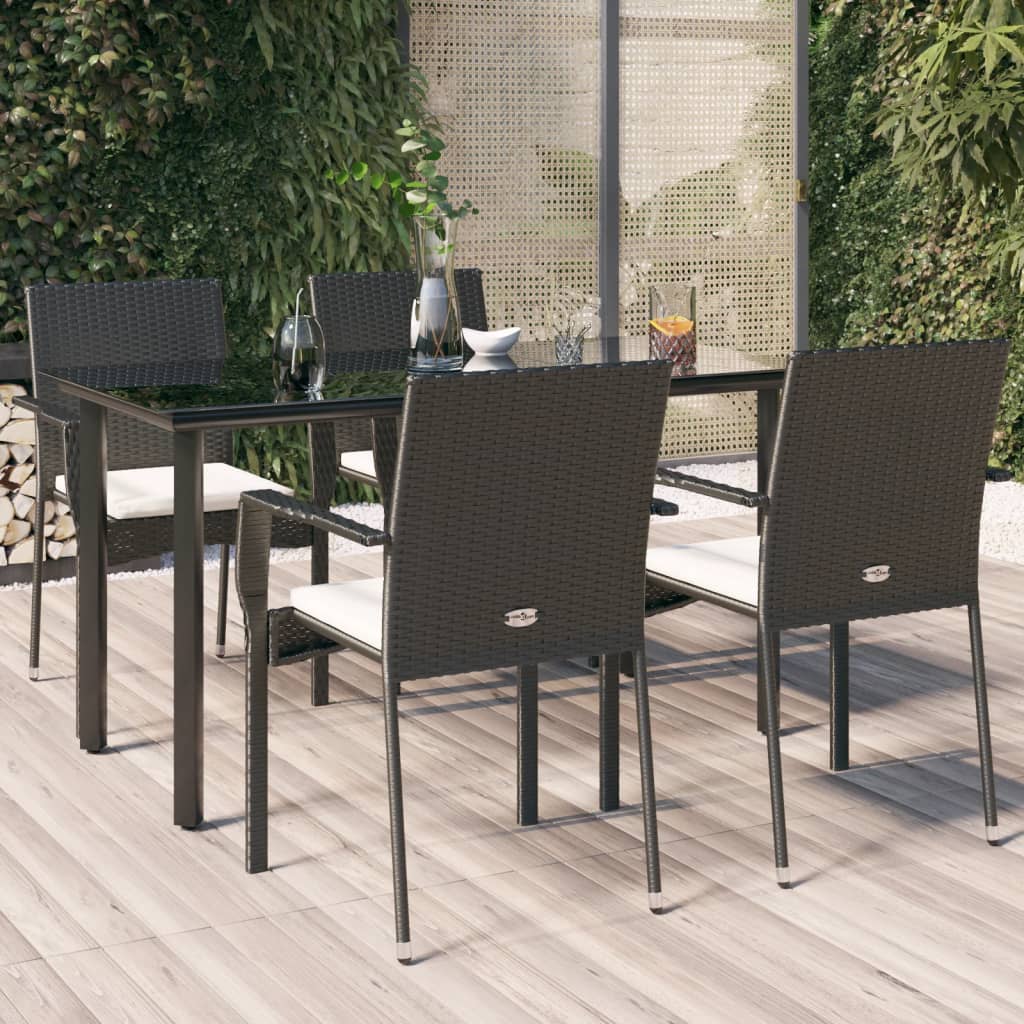 vidaXL 5-delige Tuinset met kussens poly rattan zwart en grijs