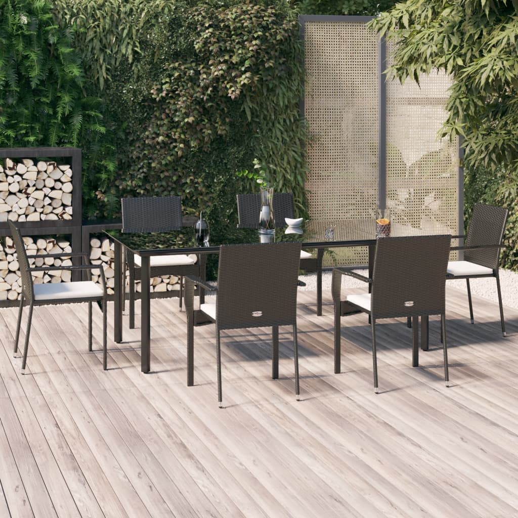 vidaXL 5-delige Tuinset met kussens poly rattan zwart en grijs