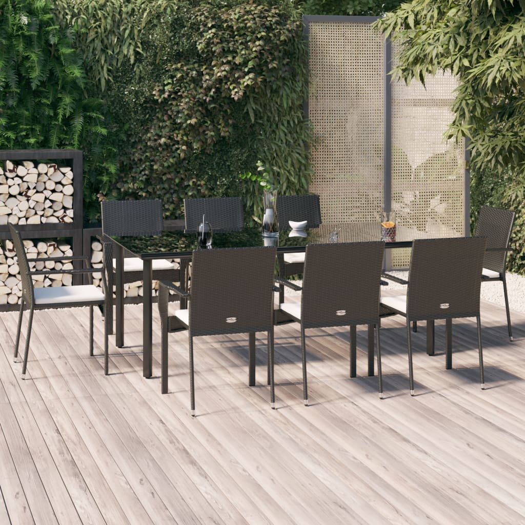 vidaXL 5-delige Tuinset met kussens poly rattan zwart en grijs