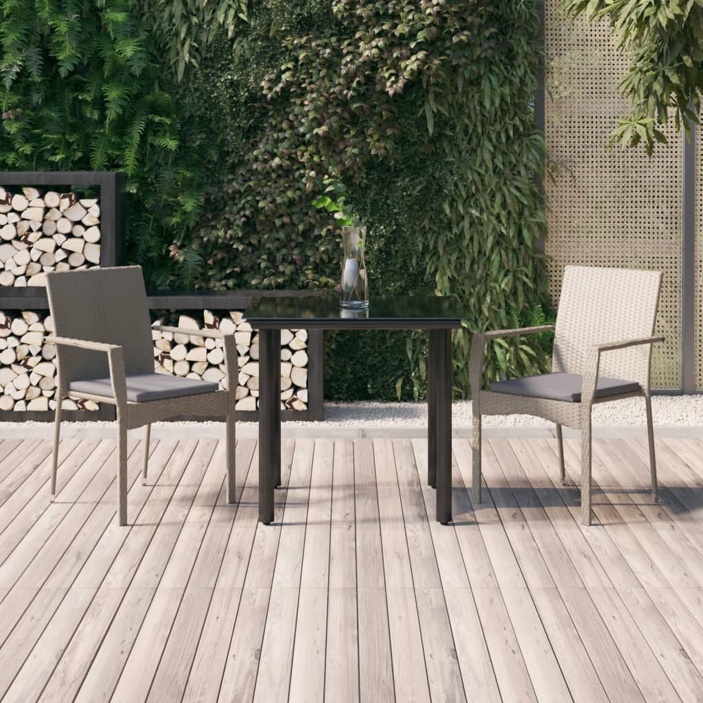 vidaXL 5-delige Tuinset met kussens poly rattan zwart en grijs