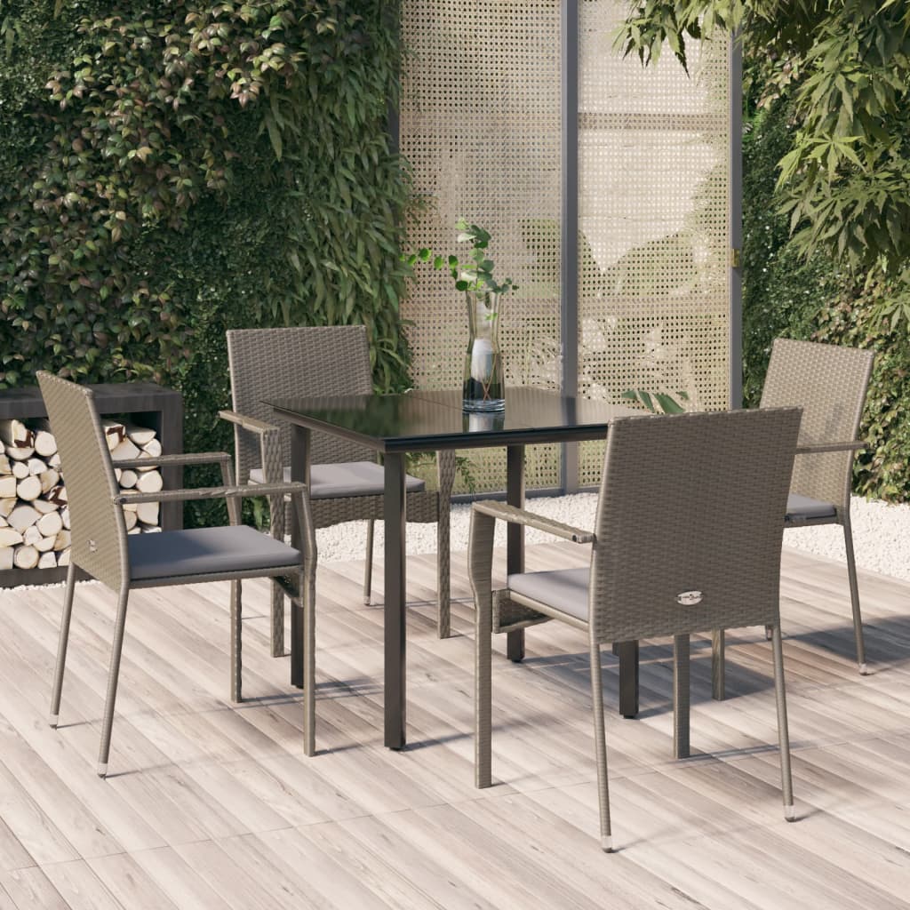vidaXL 5-delige Tuinset met kussens poly rattan zwart en grijs