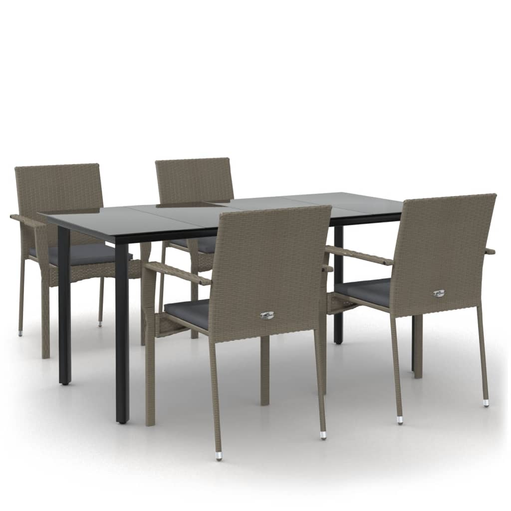 vidaXL 5-delige Tuinset met kussens poly rattan zwart en grijs