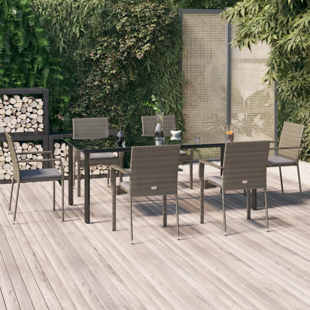 vidaXL 5-delige Tuinset met kussens poly rattan zwart en grijs