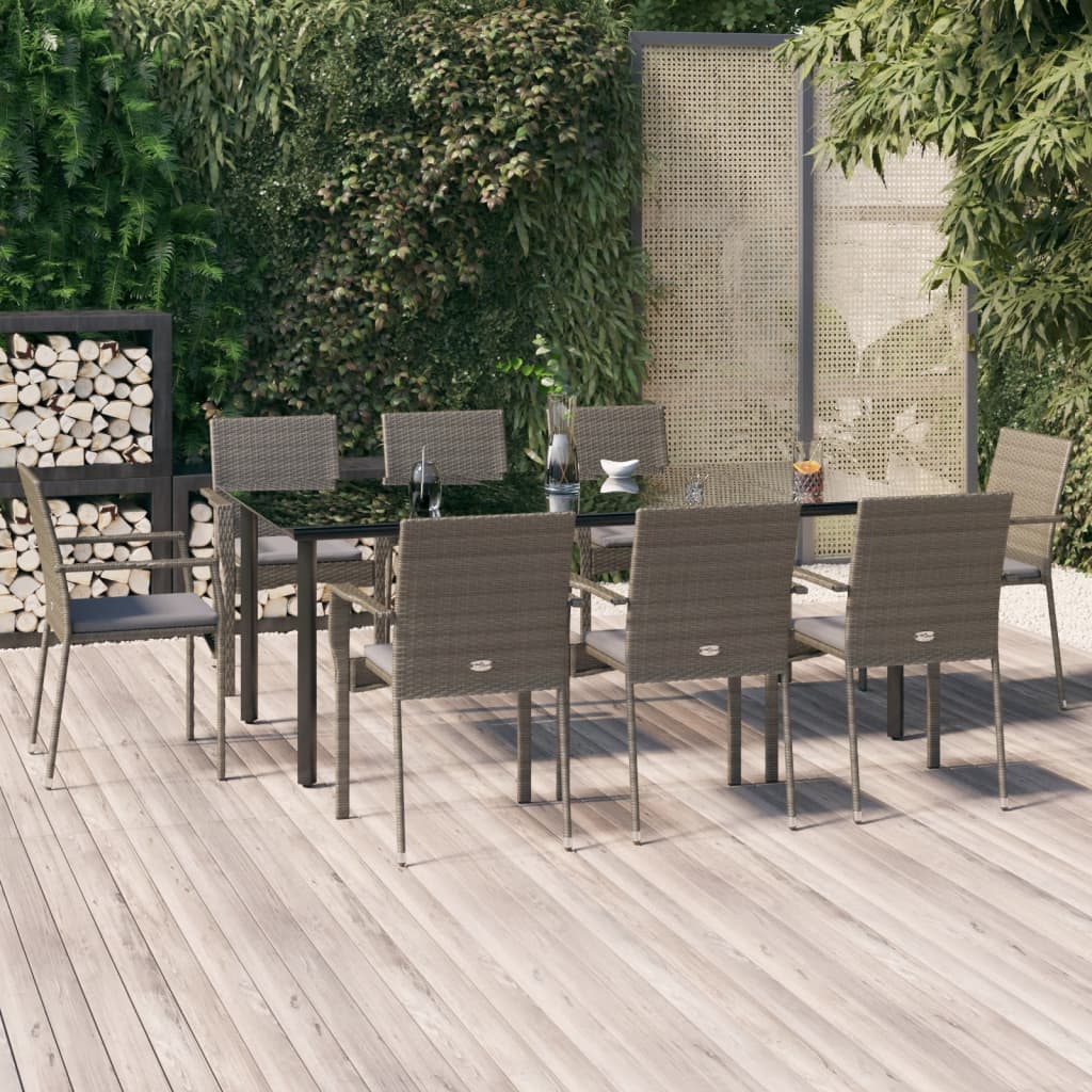 vidaXL 5-delige Tuinset met kussens poly rattan zwart en grijs