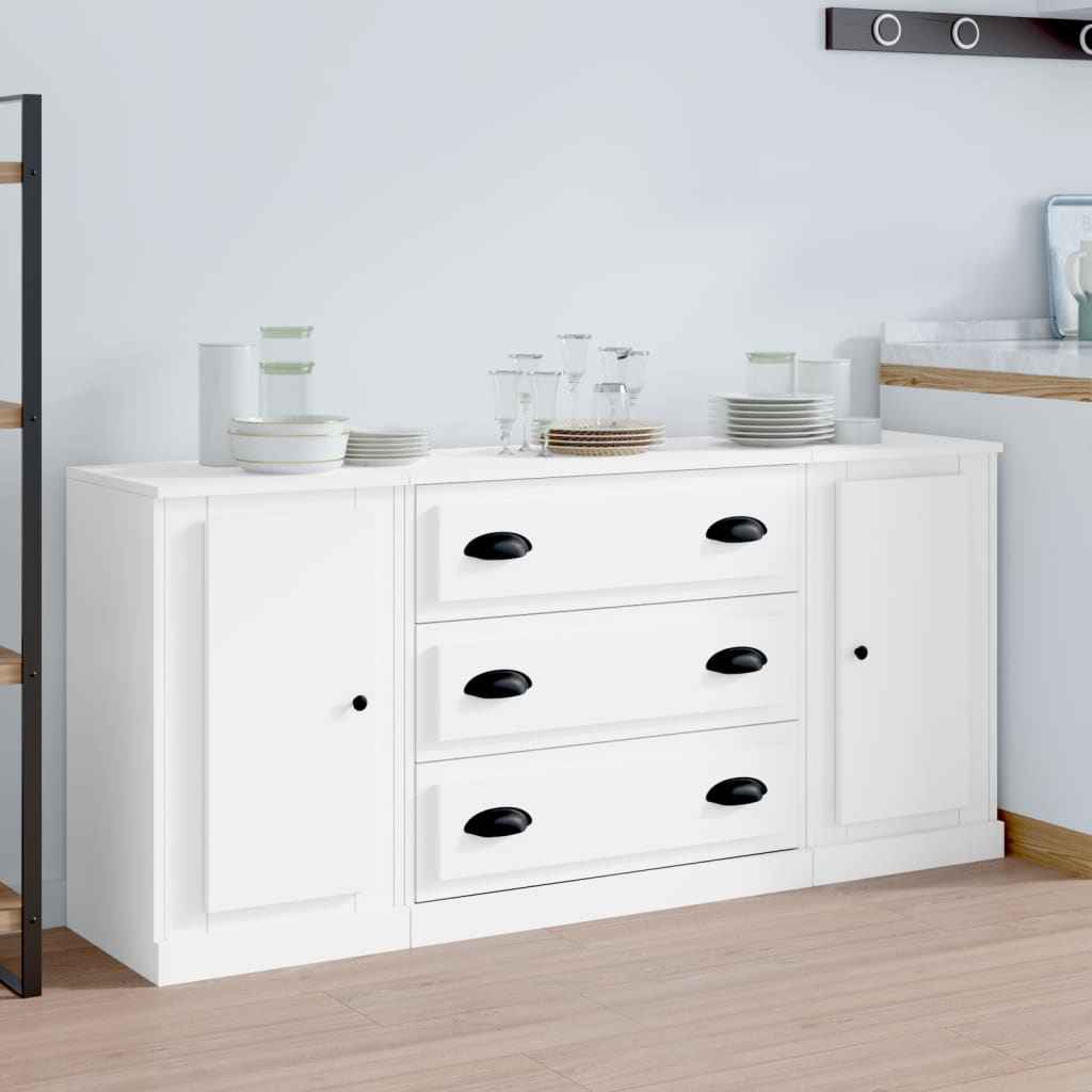 vidaXL Dressoirs 3 st bewerkt hout hoogglans wit
