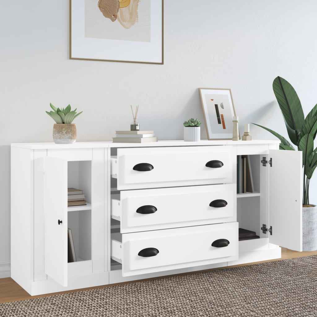 vidaXL Dressoirs 3 st bewerkt hout hoogglans wit