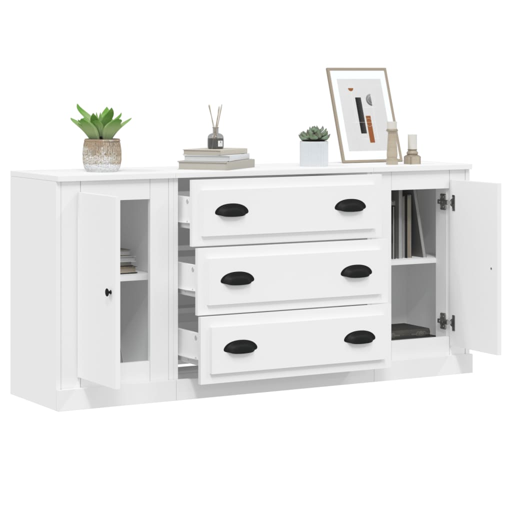 vidaXL Dressoirs 3 st bewerkt hout hoogglans wit
