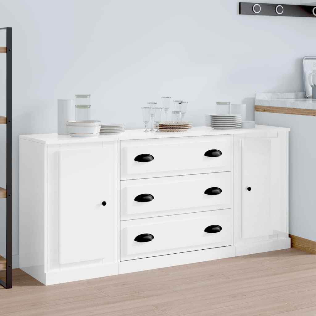 vidaXL Dressoirs 3 st bewerkt hout hoogglans wit