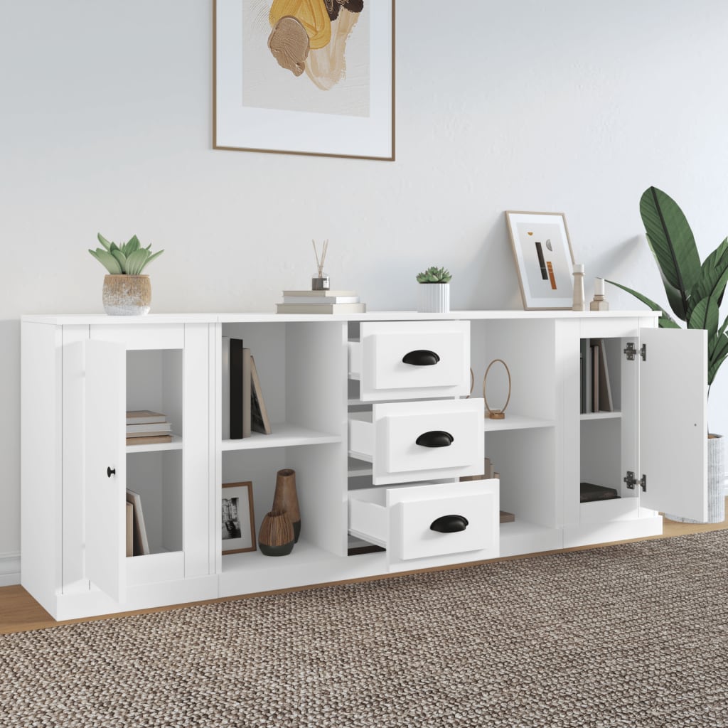 vidaXL Dressoirs 3 st bewerkt hout hoogglans wit