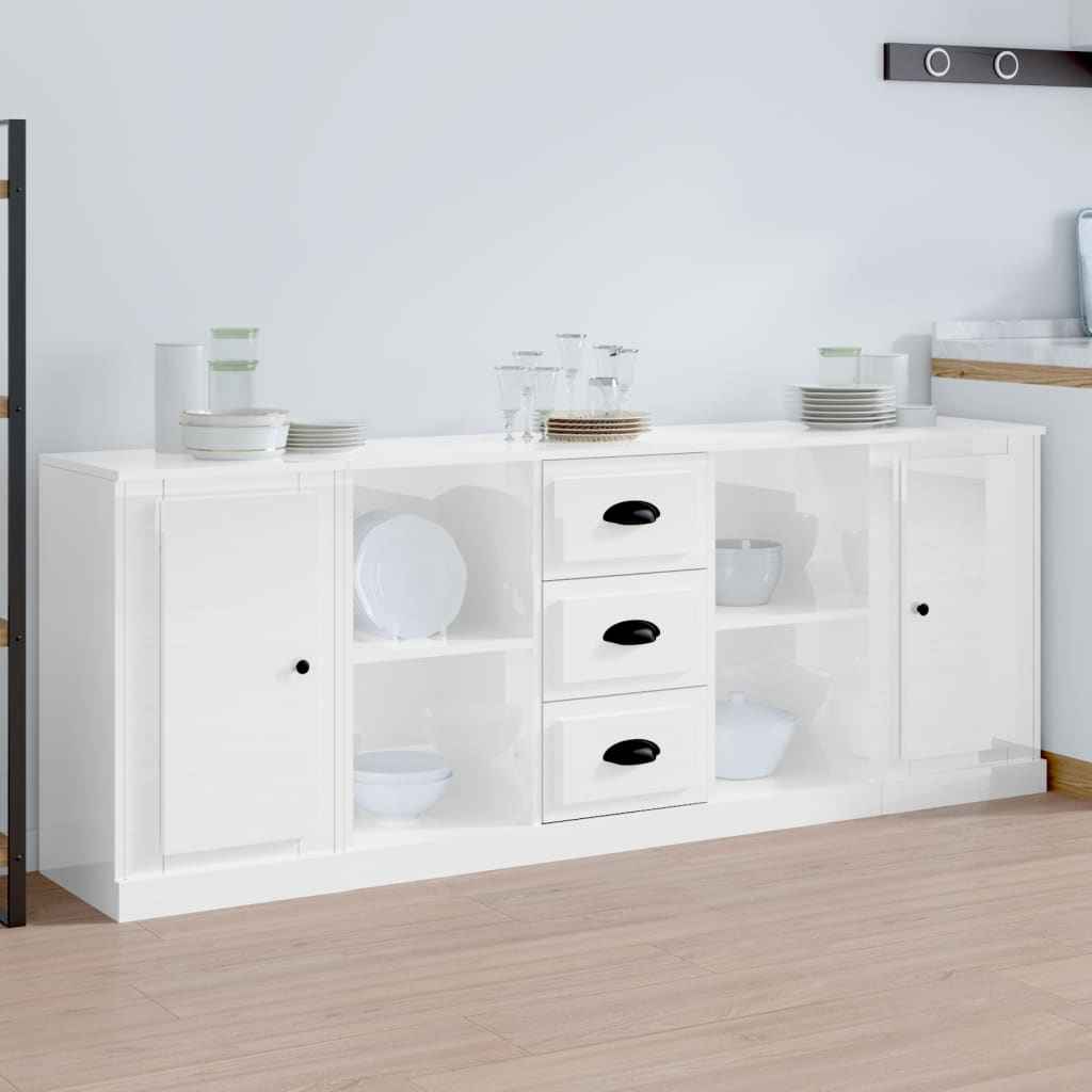 vidaXL Dressoirs 3 st bewerkt hout hoogglans wit