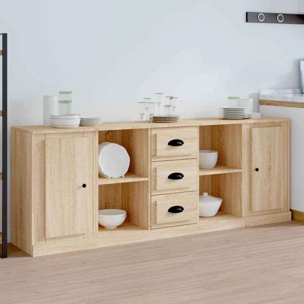 vidaXL Dressoirs 3 st bewerkt hout hoogglans wit