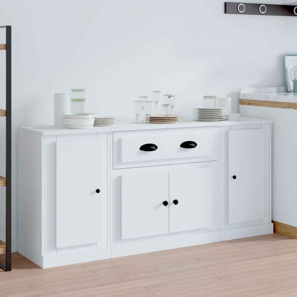 vidaXL Dressoirs 3 st bewerkt hout hoogglans wit