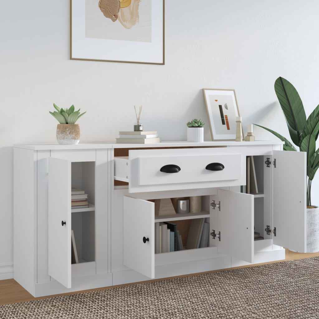 vidaXL Dressoirs 3 st bewerkt hout hoogglans wit