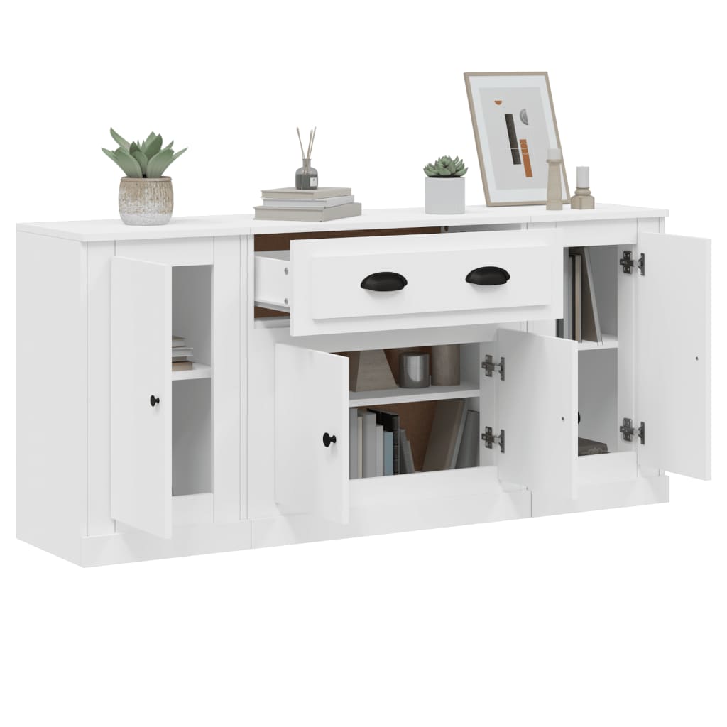 vidaXL Dressoirs 3 st bewerkt hout hoogglans wit