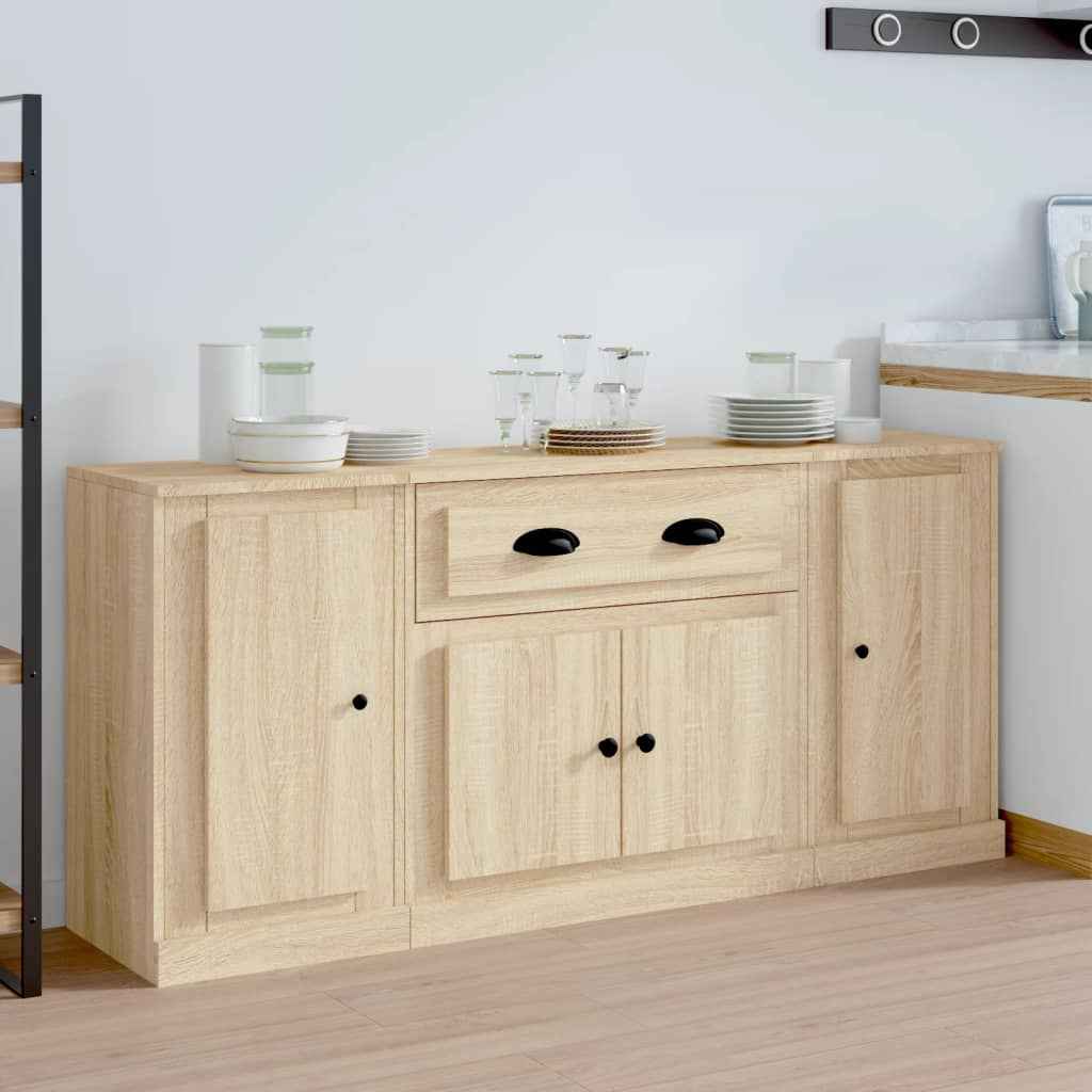 vidaXL Dressoirs 3 st bewerkt hout hoogglans wit