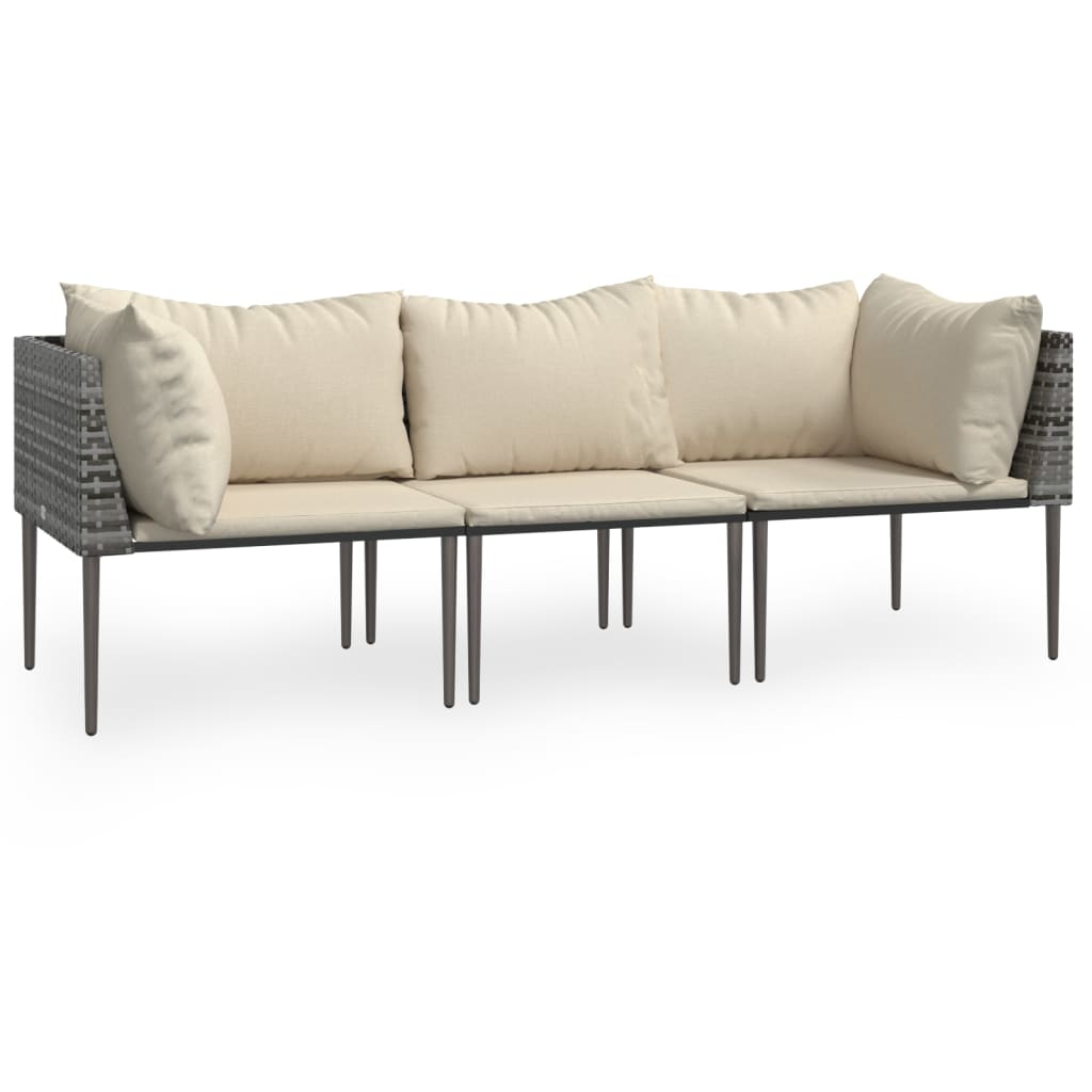 vidaXL 3-delige Loungeset met kussens poly rattan grijs