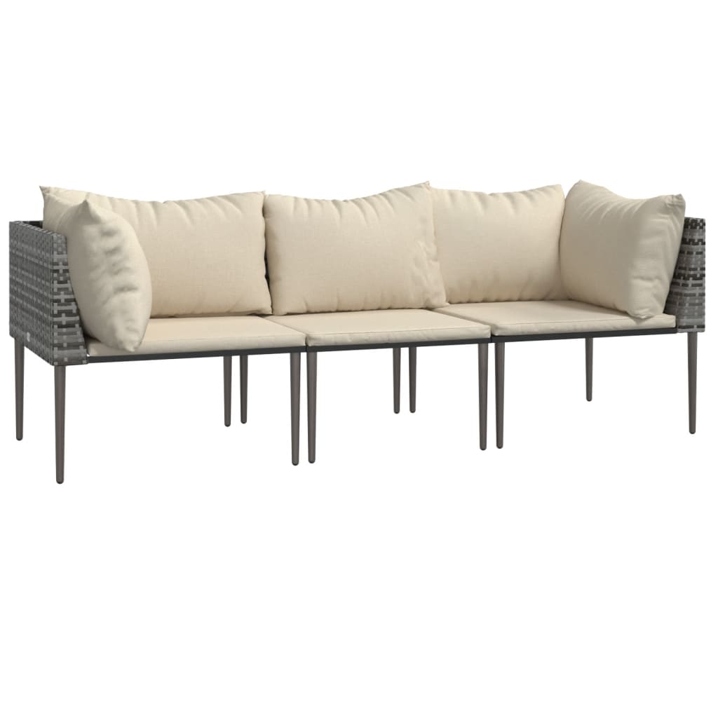 vidaXL 3-delige Loungeset met kussens poly rattan grijs