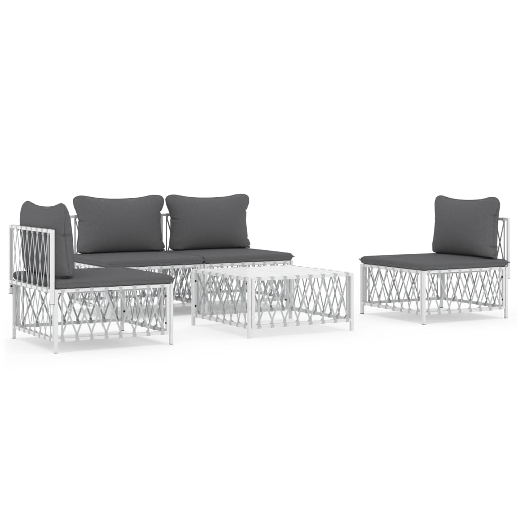 vidaXL 5-delige Loungeset met kussens staal wit