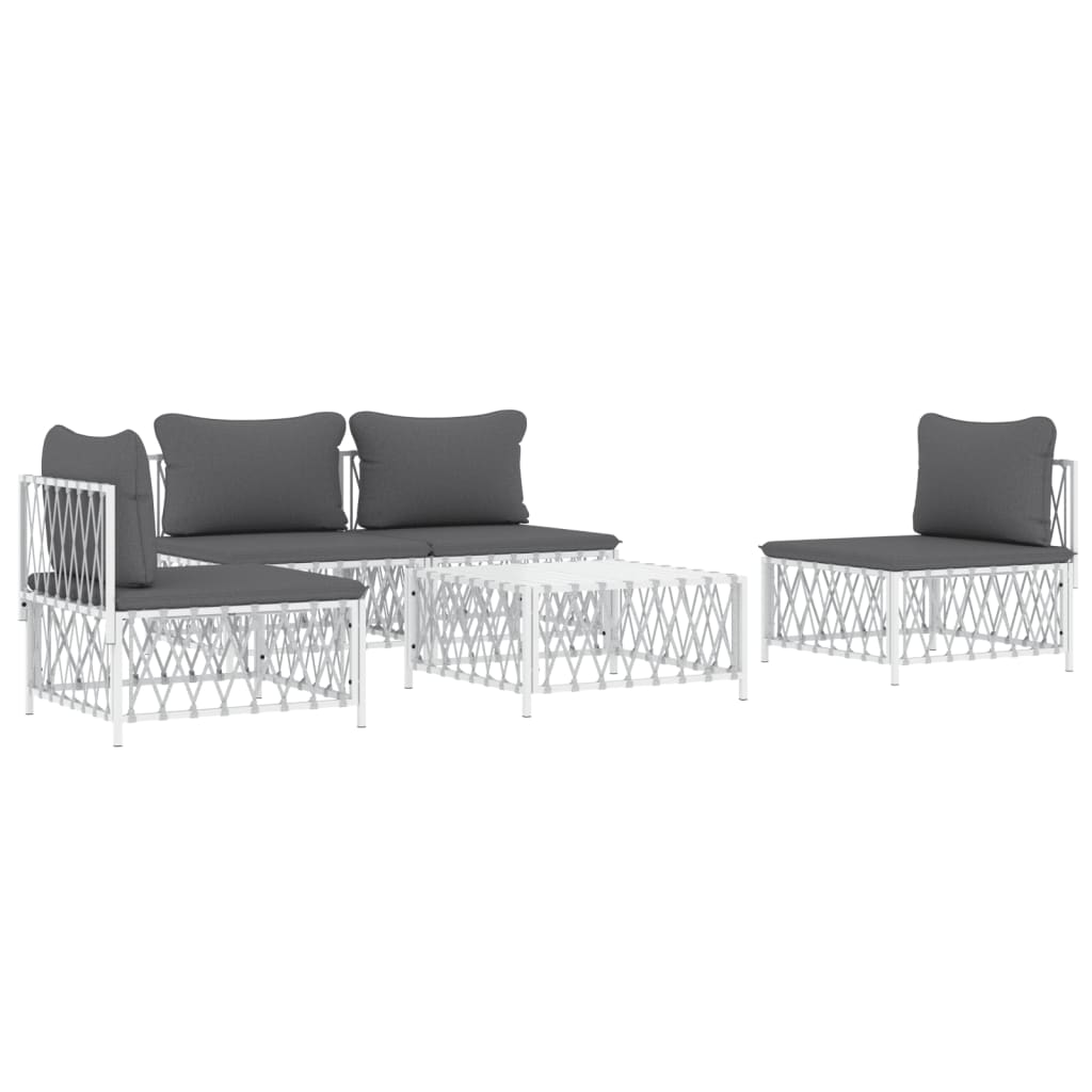 vidaXL 5-delige Loungeset met kussens staal wit
