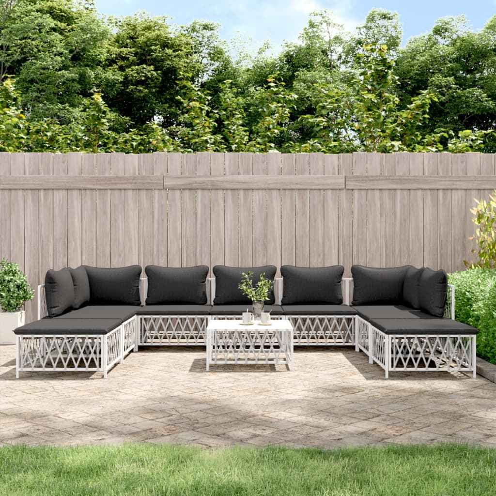 vidaXL 10-delige Loungeset met kussens staal wit