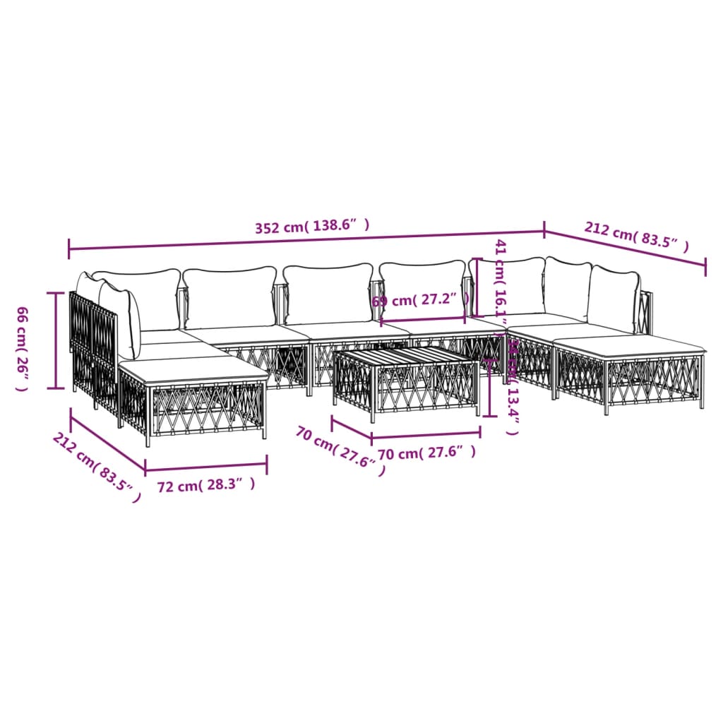 vidaXL 10-delige Loungeset met kussens staal wit