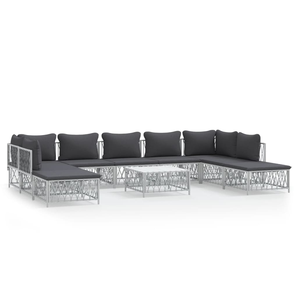 vidaXL 10-delige Loungeset met kussens staal wit