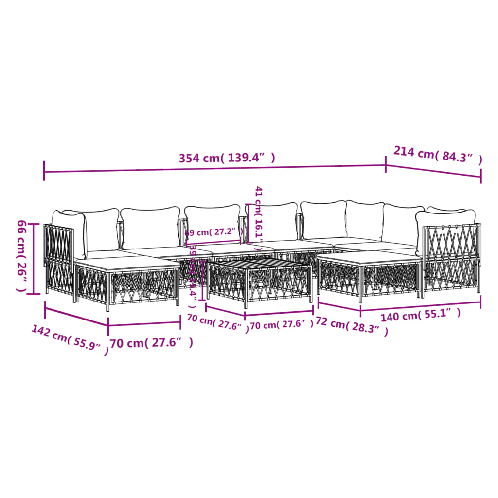 vidaXL 10-delige Loungeset met kussens staal wit