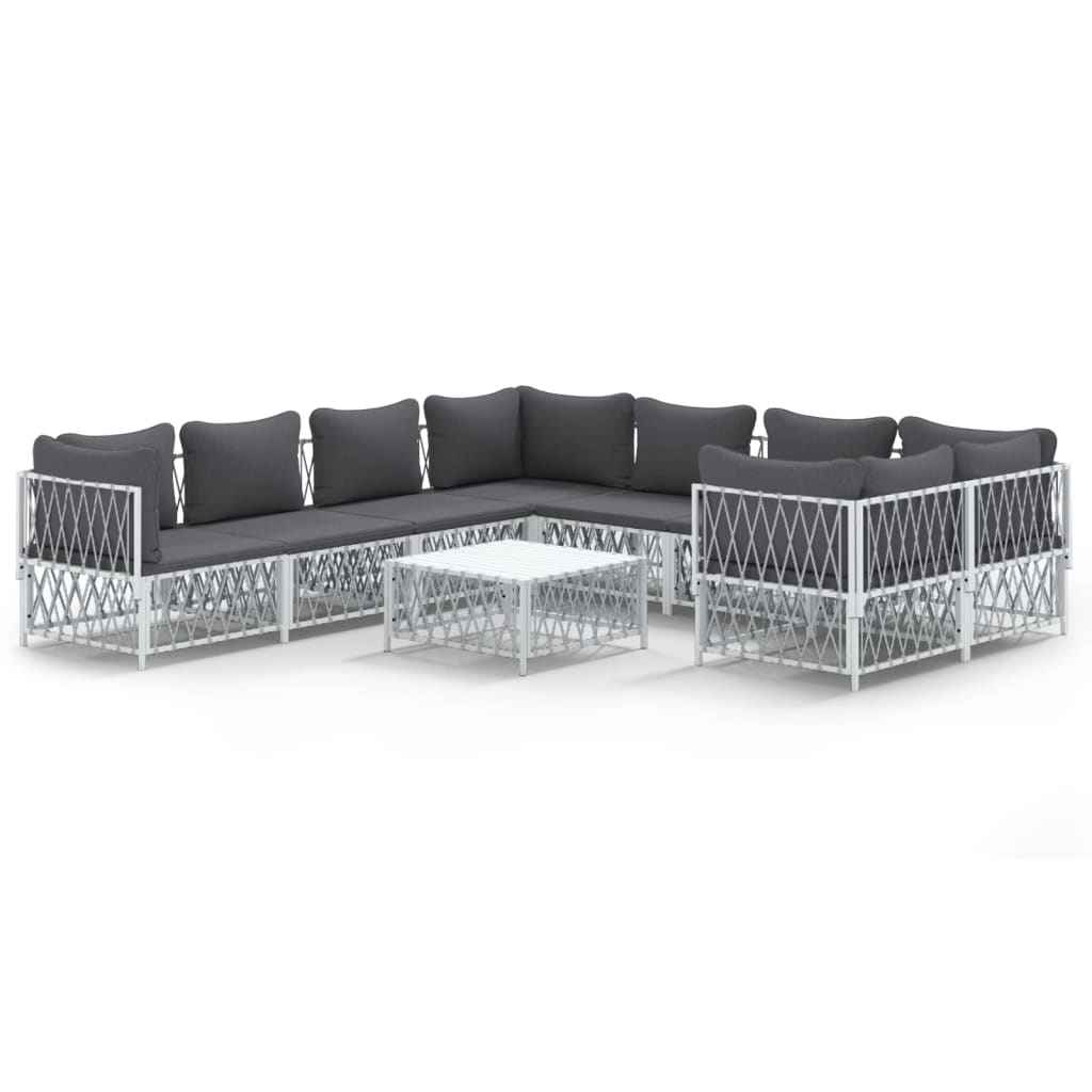 vidaXL 9-delige Loungeset met kussens staal wit
