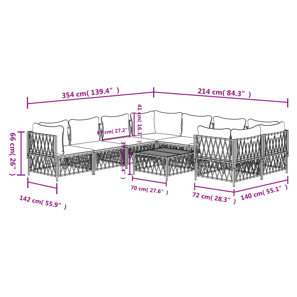 vidaXL 9-delige Loungeset met kussens staal wit