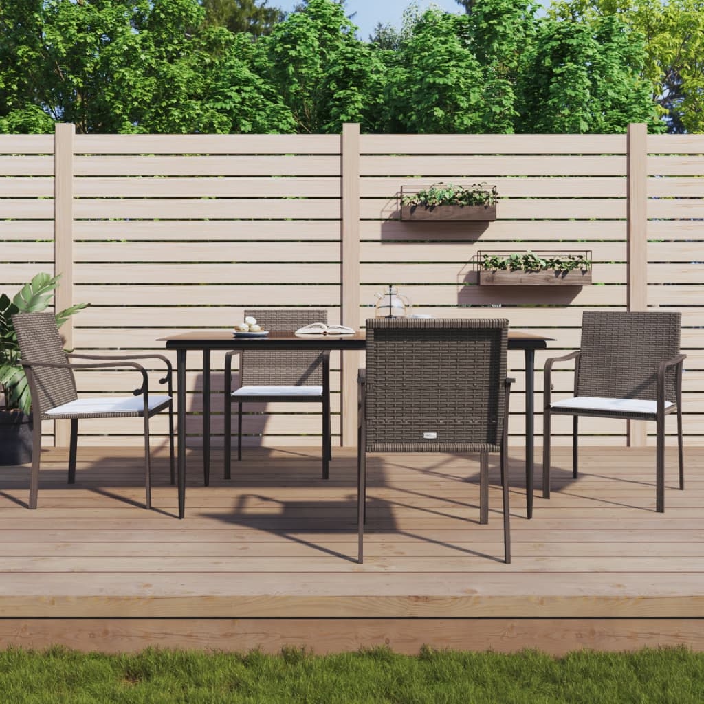 vidaXL 5-delige Tuinset met kussens poly rattan en staal