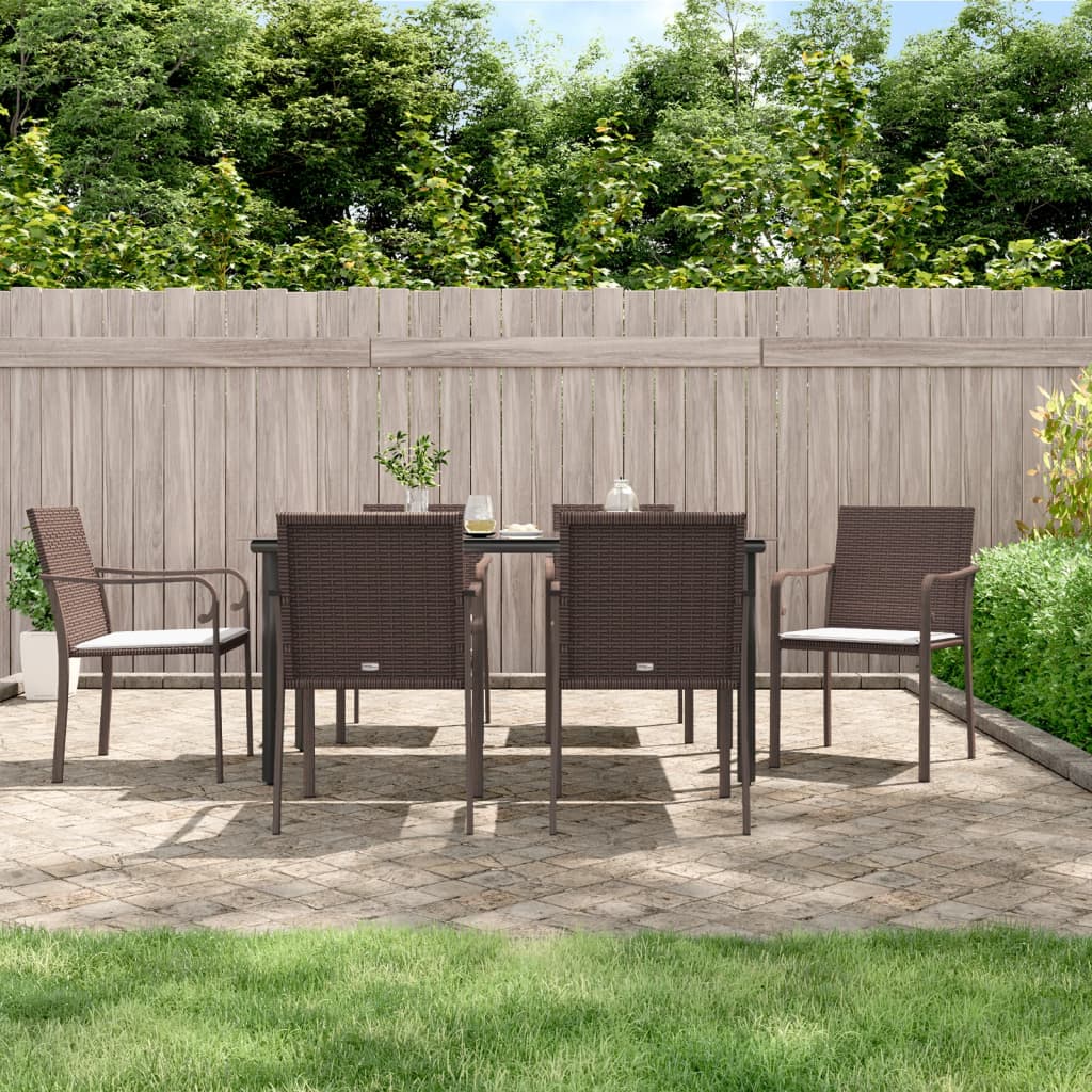 vidaXL 7-delige Tuinset met kussens poly rattan en staal