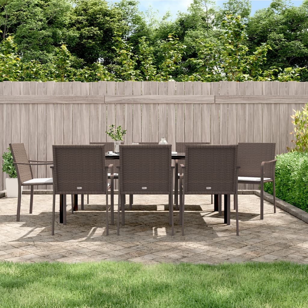 vidaXL 7-delige Tuinset met kussens poly rattan en staal