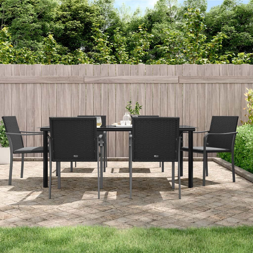 vidaXL 7-delige Tuinset met kussens poly rattan en staal