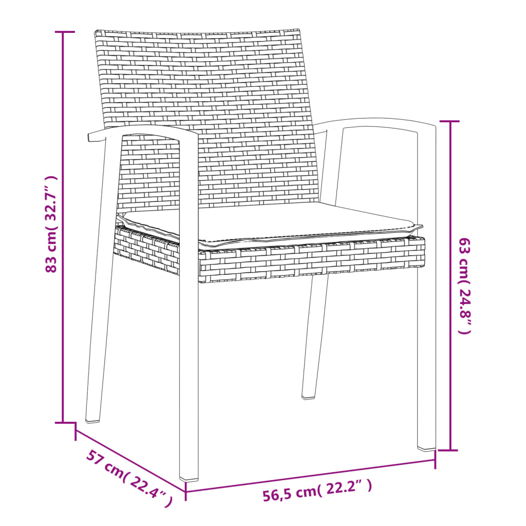 vidaXL 5-delige Tuinset met kussens poly rattan en staal