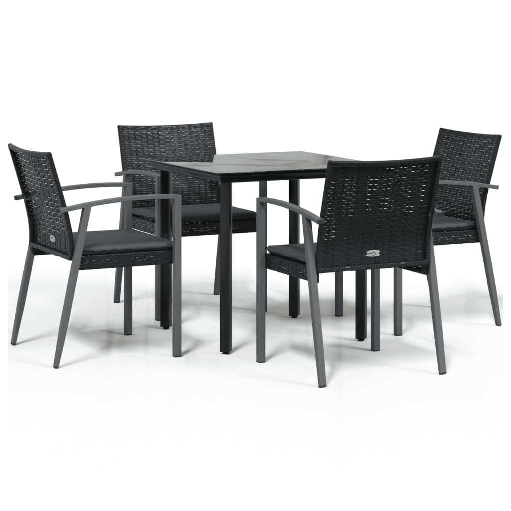 vidaXL 5-delige Tuinset met kussens poly rattan en staal
