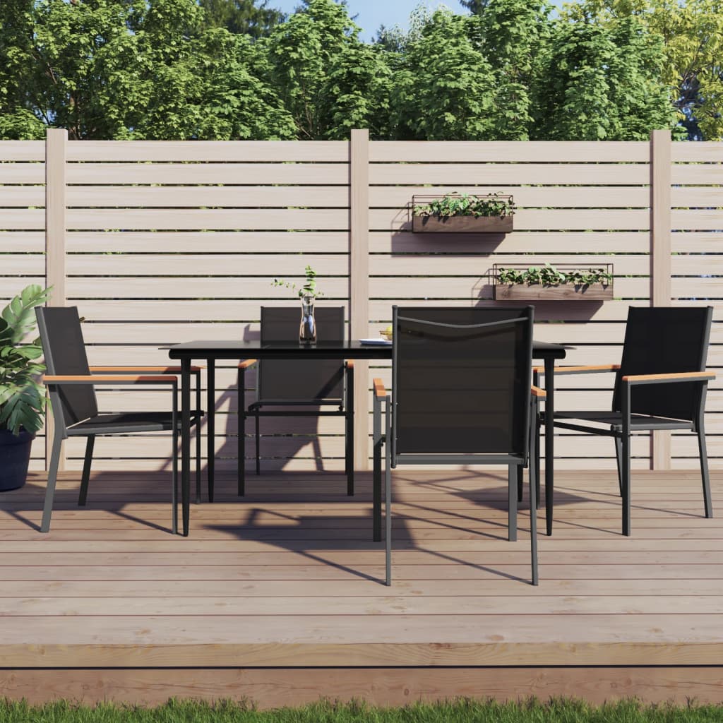 vidaXL 7-delige Tuinset textileen en staal zwart