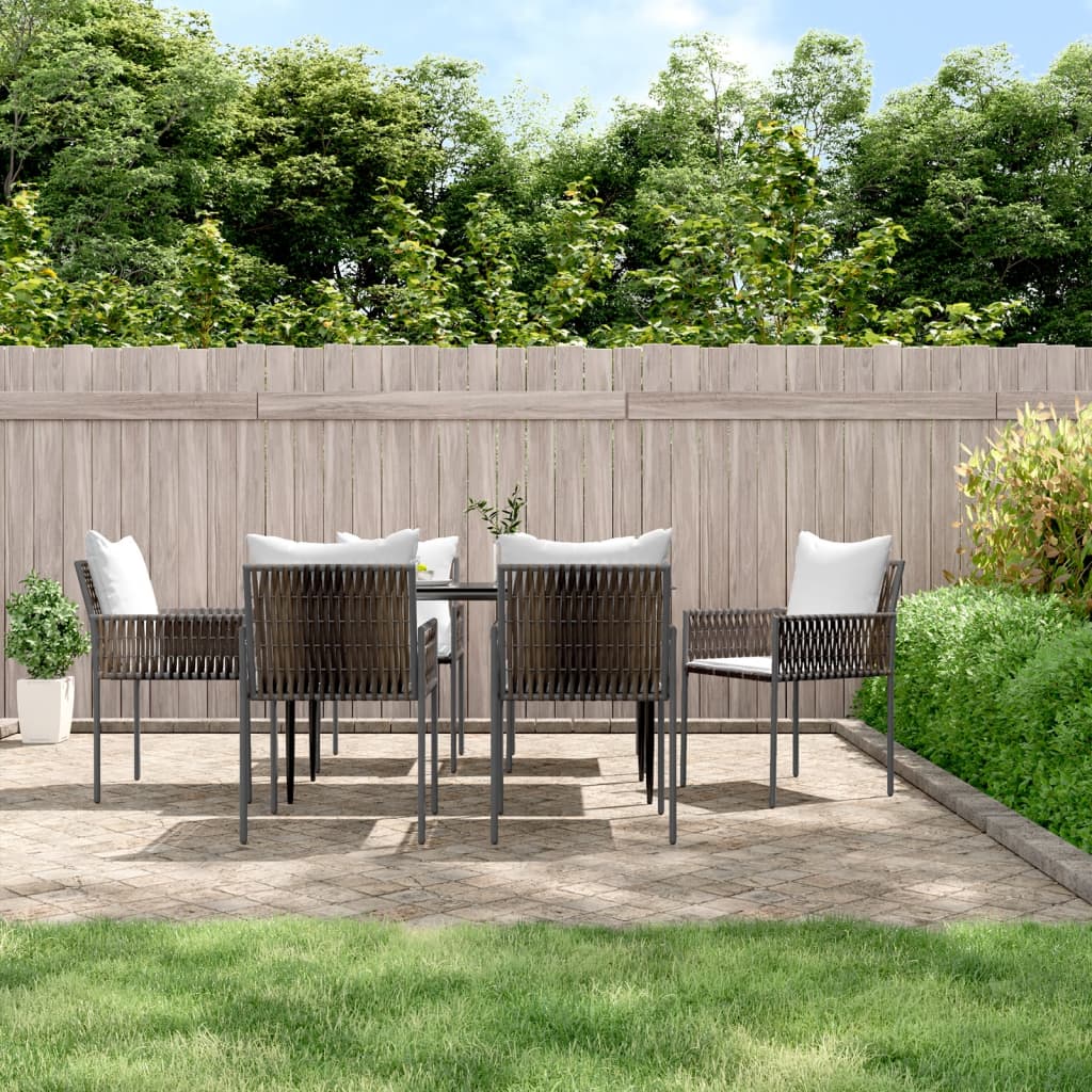 vidaXL 5-delige Tuinset met kussens poly rattan en staal