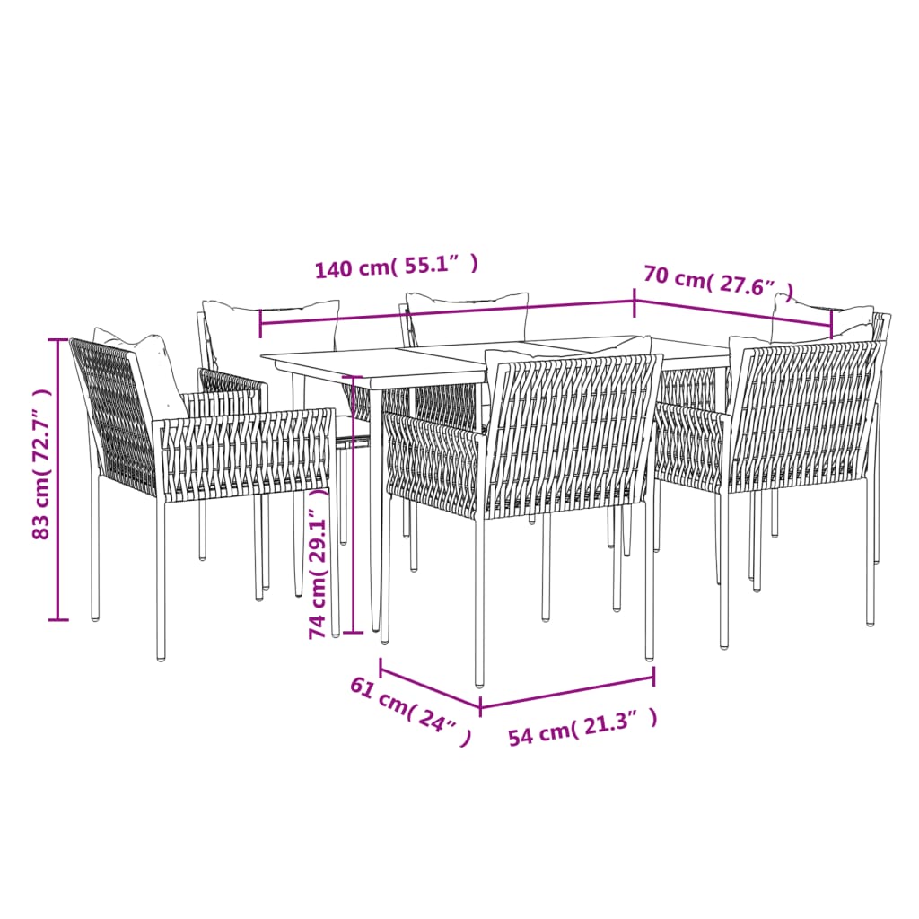 vidaXL 5-delige Tuinset met kussens poly rattan en staal