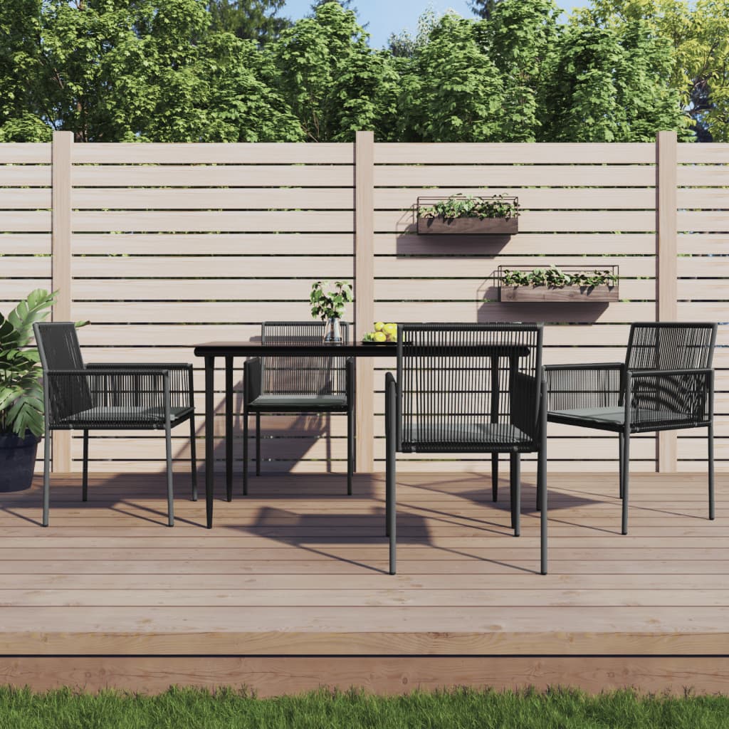 vidaXL 5-delige Tuinset met kussens poly rattan en staal zwart