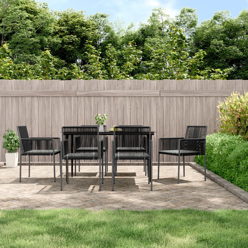 vidaXL 5-delige Tuinset met kussens poly rattan en staal zwart